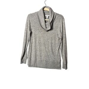 Nine West Womens Cowl Neck Sweater S Heather Grey Knit Ribbed Trim Minimalist